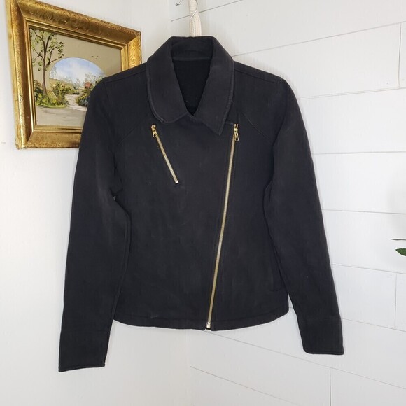 Lululemon Lab Shadow Jacket Moto Black Cotton Fleece Small - Picture 6 of 8